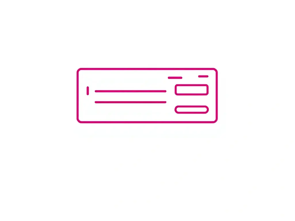 A minimalist line icon representing a stylized payroll check, symbolizing timely and accurate salary processing. The icon is in crimson, emphasizing AMRE's commitment to efficient payroll management.