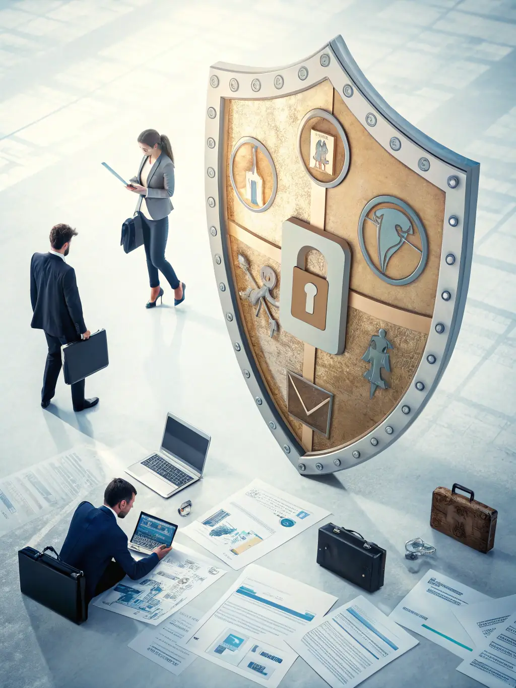Abstract icon of a document, representing security and protection in financial services, set against a soft gray background.